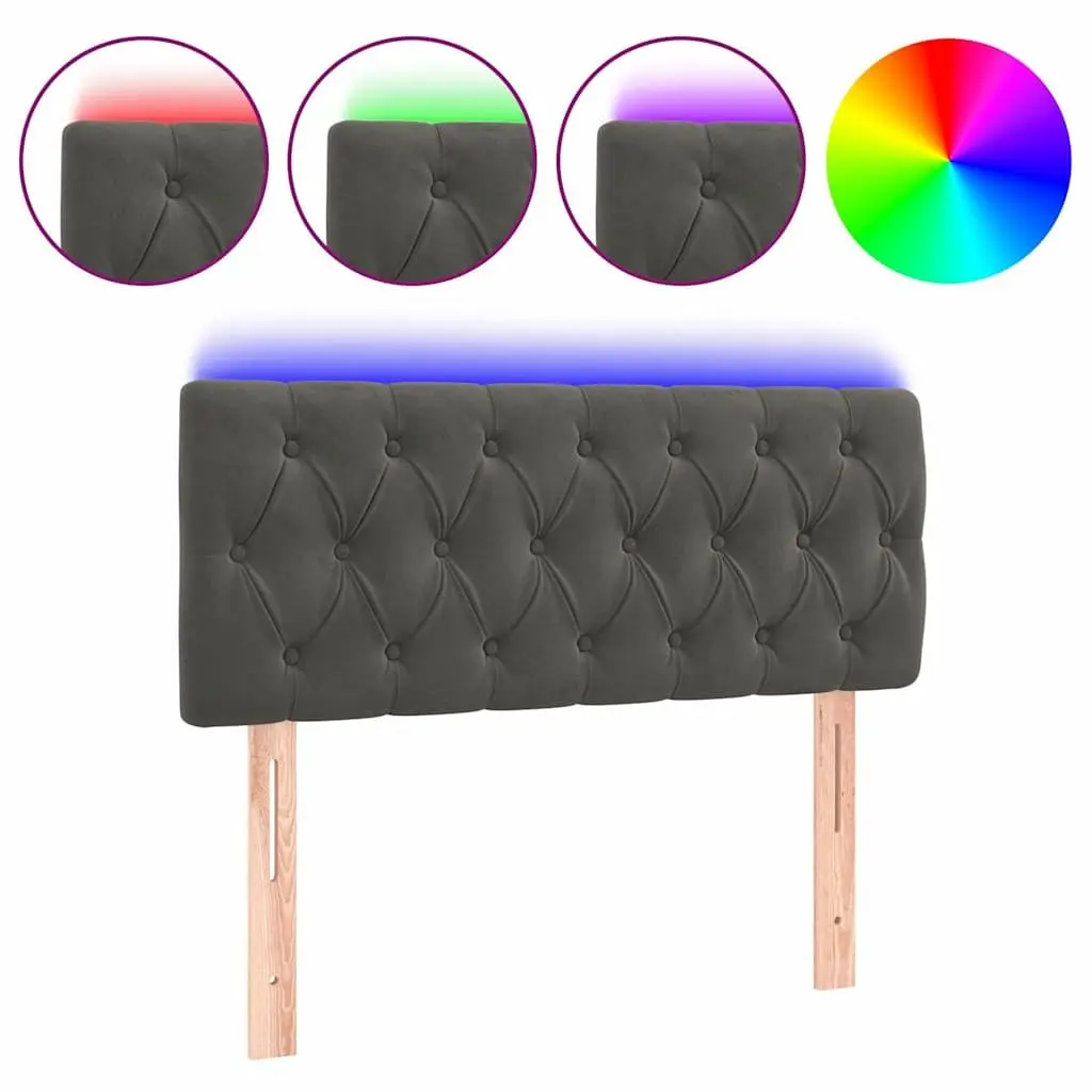 LED Headboard 100cm Grey Velvet Bed Frame Backrest with Adjustable Colourful