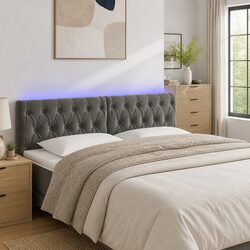 LED Headboard Grey Velvet Bed Backrest Bedroom Modern Adjustable Height Support