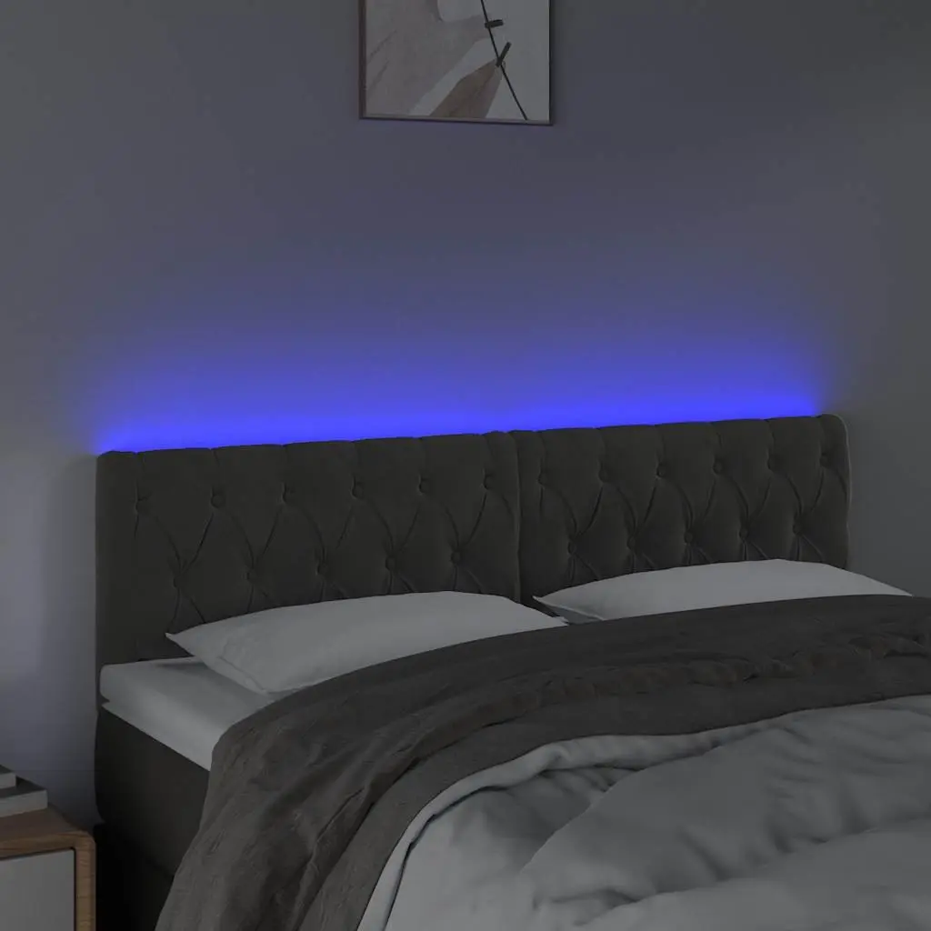 LED Headboard Velvet Adjustable Height Grey 160x7x78/88 cm