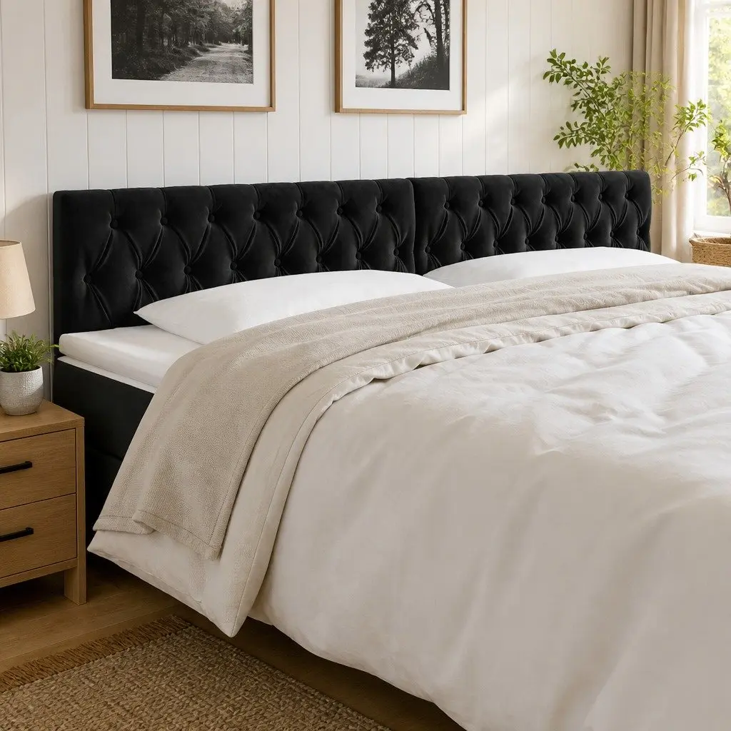 LED Headboard 200 cm Black Velvet Bedroom Wall Mount Modern Adjustable Height