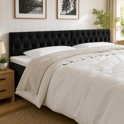 LED Headboard 200 cm Black Velvet Bedroom Wall Mount Modern Adjustable Height