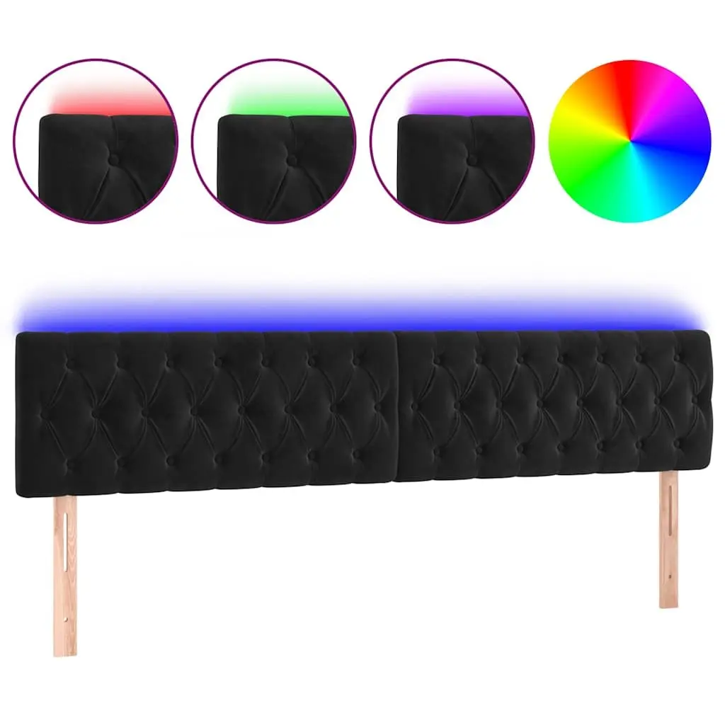 LED Headboard 200 cm Black Velvet Bedroom Wall Mount Modern Adjustable Height