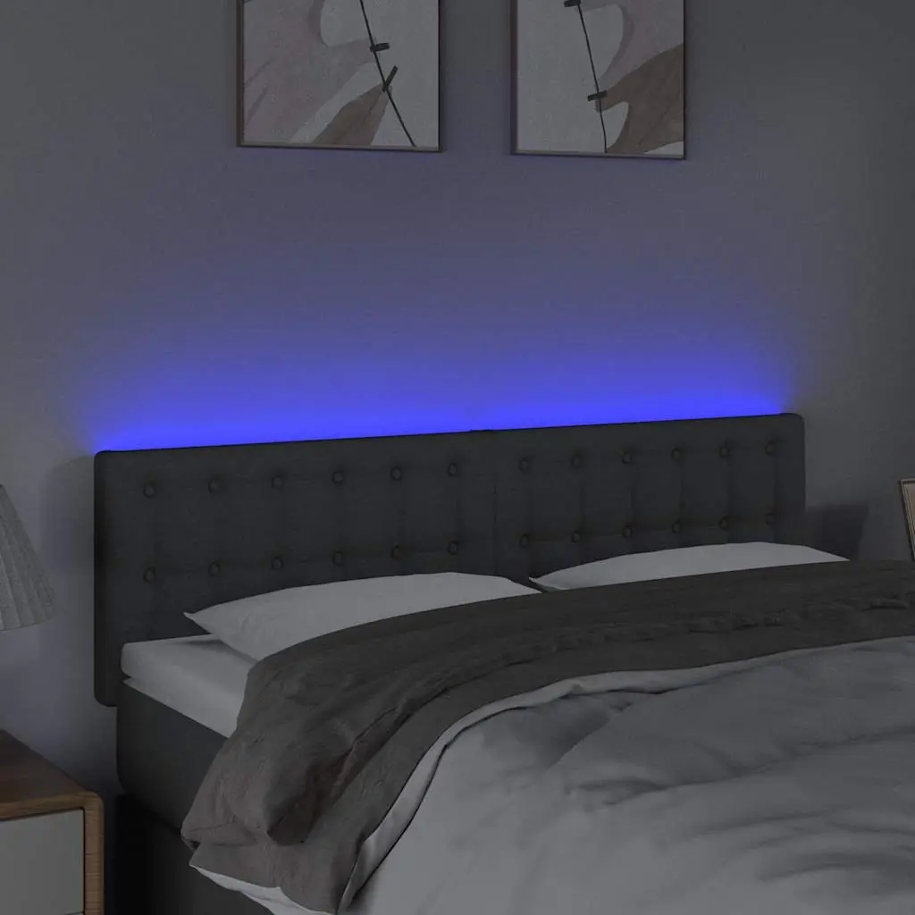 LED Headboard Dark Grey 144x5x78/88 cm Fabric Adjustable Height Back Support
