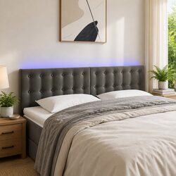 Versatile LED Headboard in Dark Grey Velvet for Bedroom Use