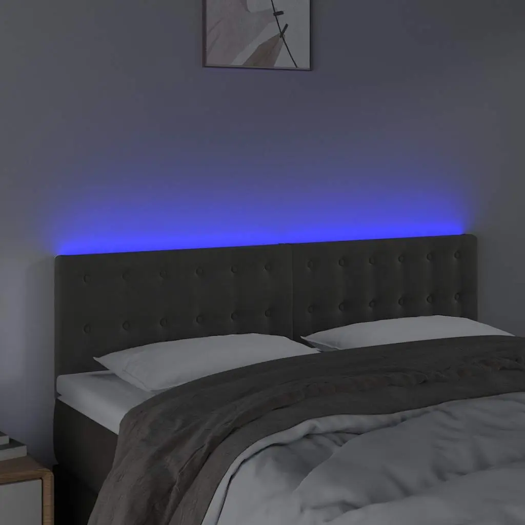 LED Headboard in Dark Grey Velvet for Bedroom Use