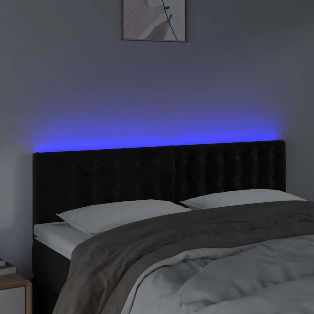 LED Headboard Velvet Adjustable Black 144 x 5 x 78/88 cm Modern Bedroom Furniture