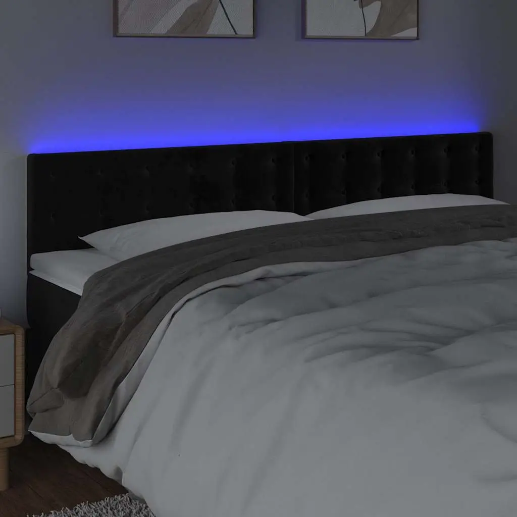 LED Headboard Black Velvet 160cm Adjustable Height Modern Bed Backrest with Colourful LED Lighting