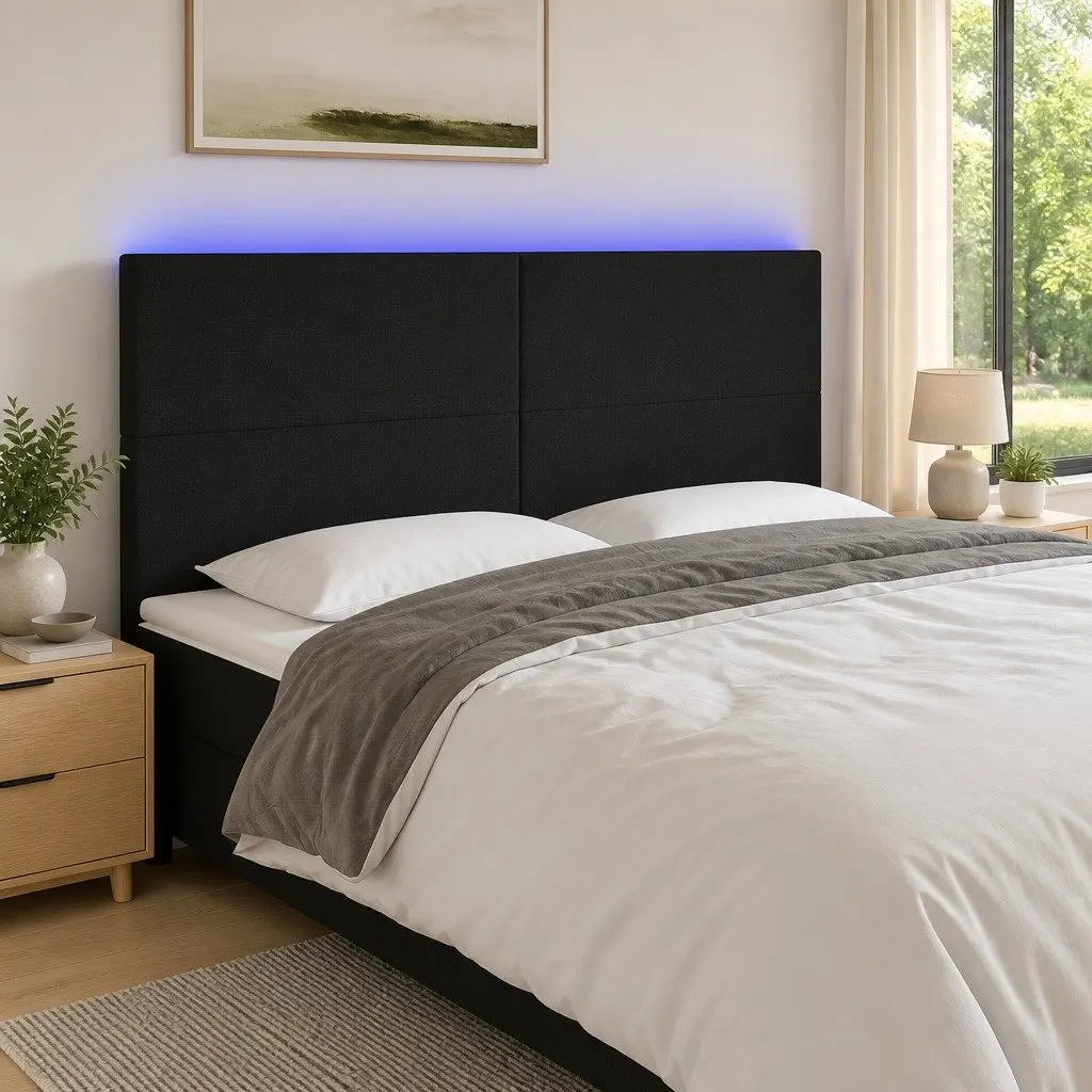 160cm Black Fabric Adjustable Height LED Headboard with Colourful Lighting