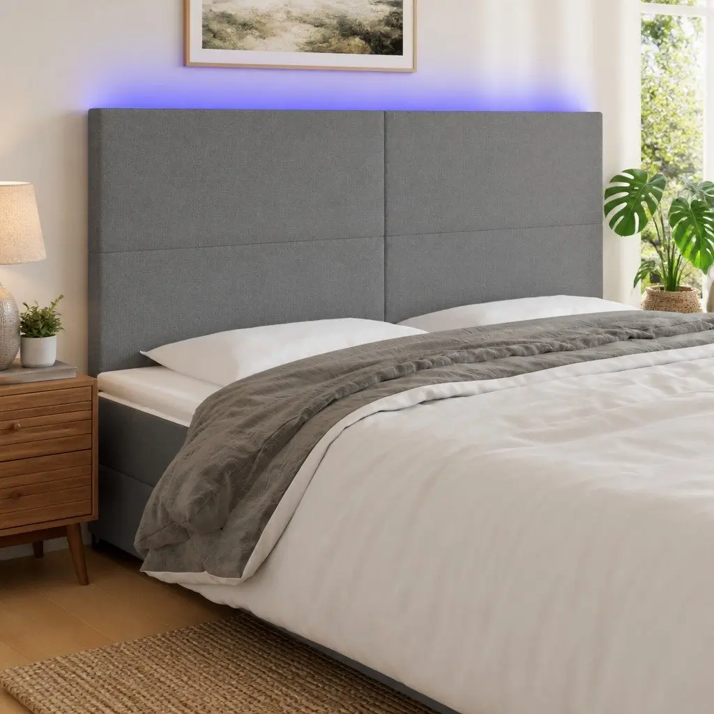 LED Headboard Fabric 200 cm Grey with Colourful Ambient Lights Adjustable Height