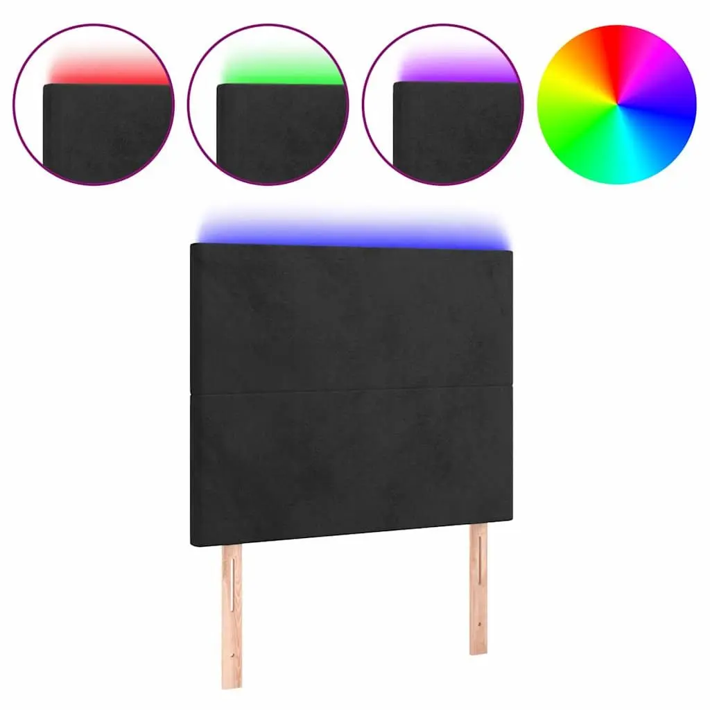 LED Headboard Velvet Upholstered 80cm Black Modern Bedroom