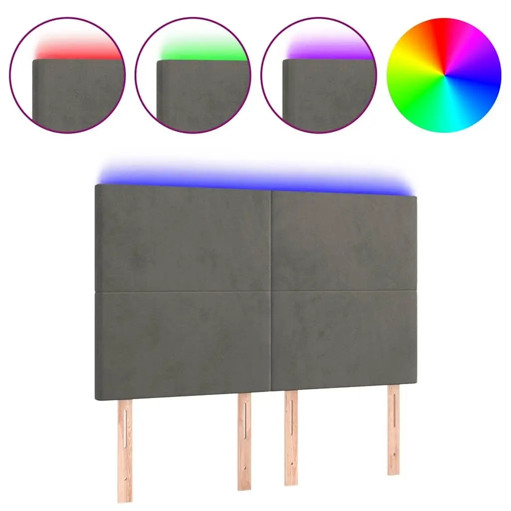 LED Headboard 144cm Grey Velvet Bed Backrest Modern Bedroom Furniture Adjustable