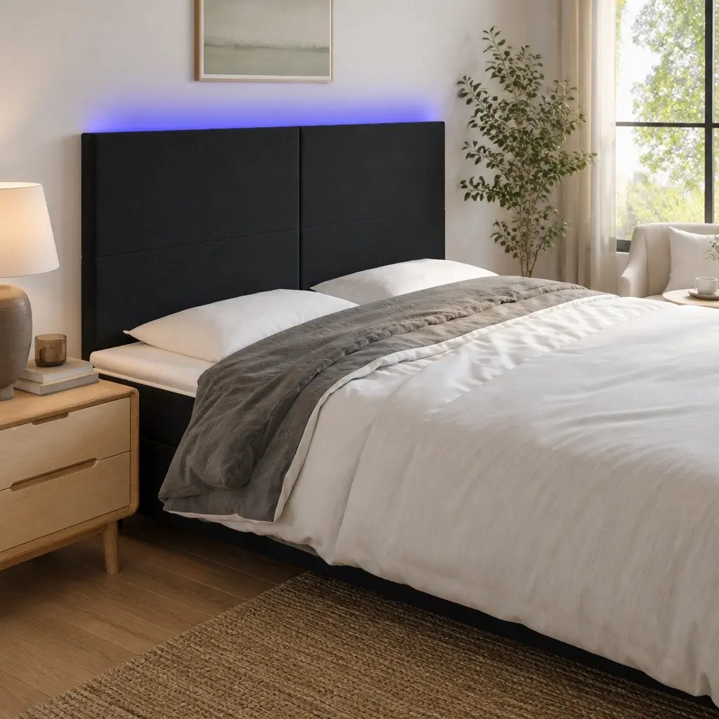LED Headboard Adjustable Height Black Velvet 160cm with Colourful Ambient Lights