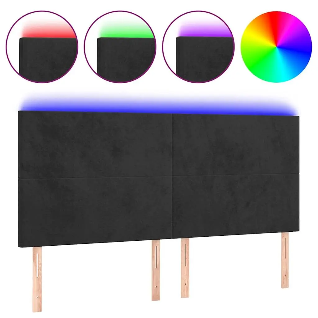 LED Headboard Adjustable Height Black Velvet 160cm with Colourful Ambient Lights