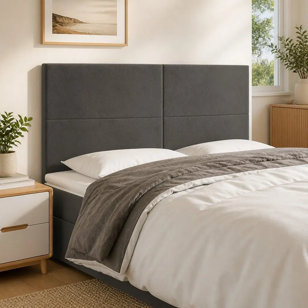 LED Headboard Grey Velvet 200cm Adjustable Modern Bedroom Decor with Colourful LED Lights