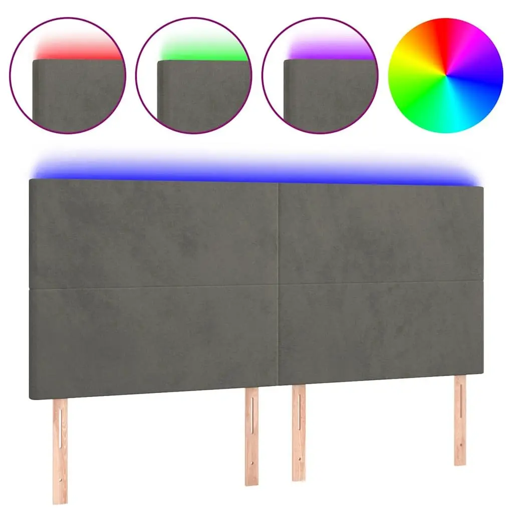 LED Headboard Grey Velvet 200cm Adjustable Modern Bedroom Decor with Colourful LED Lights
