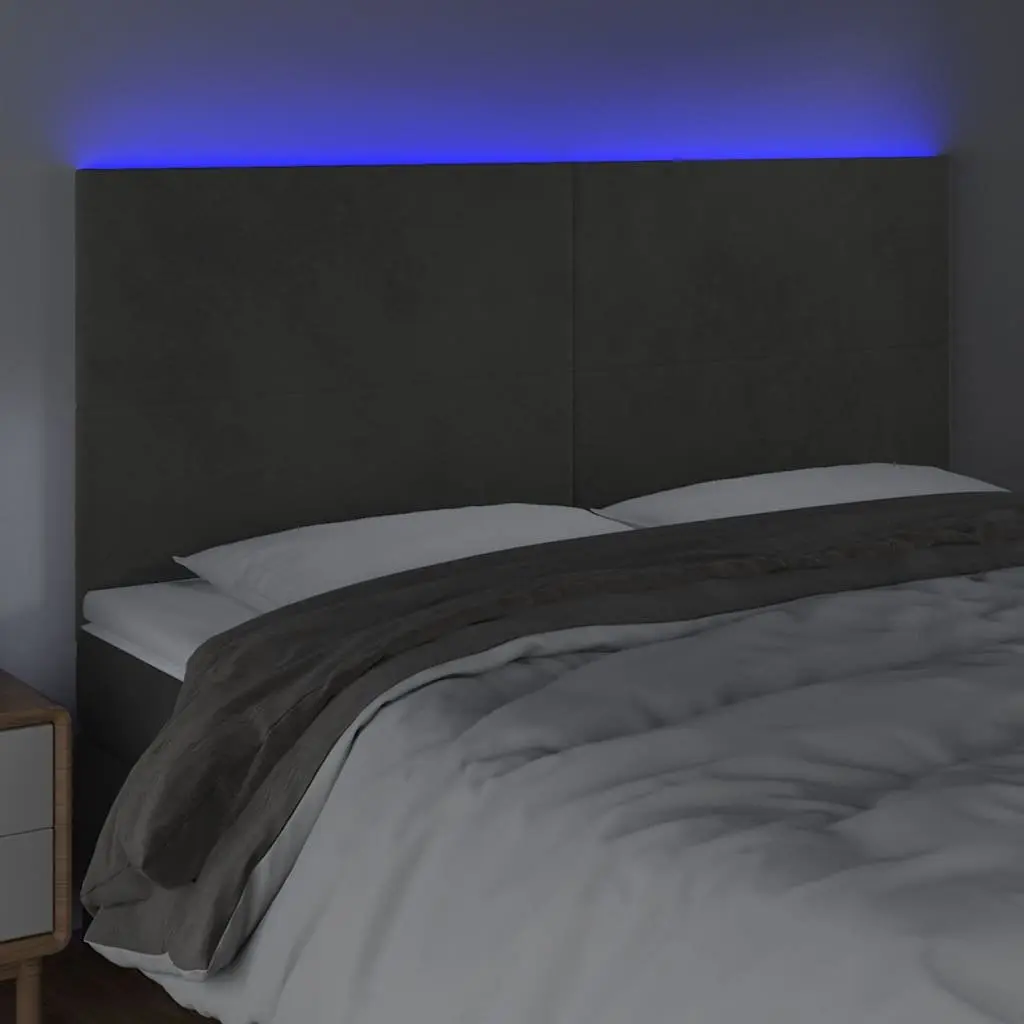 LED Headboard Grey Velvet 200cm Adjustable Modern Bedroom Decor with Colourful LED Lights