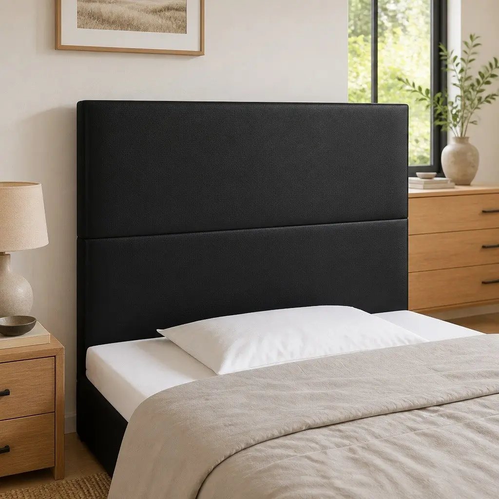 LED Headboard 100 cm Black Faux Leather Modern Bedroom Bed Backrest Adjustable