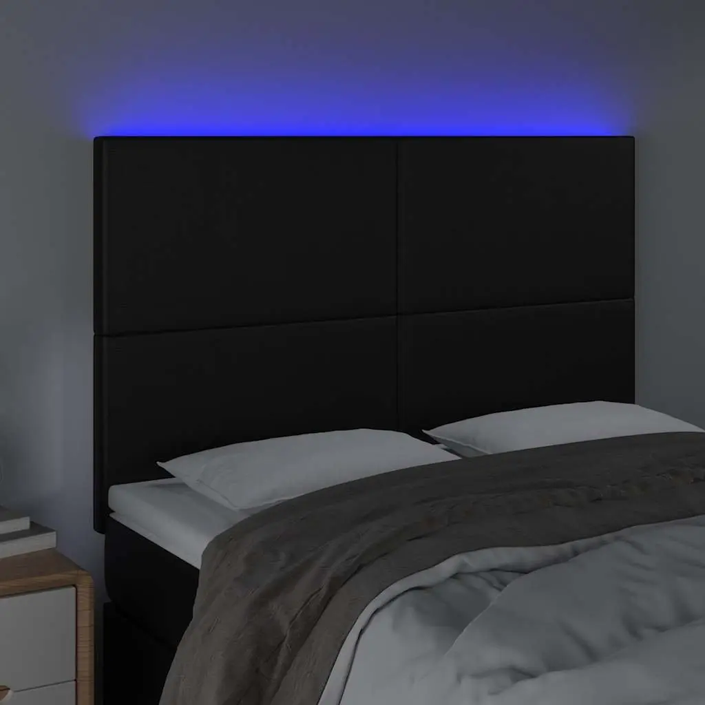 LED Headboard 144cm Black Faux Leather Bed Frame Modern Bedroom Back Support
