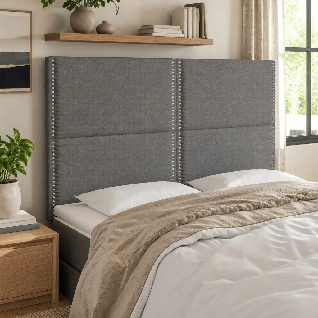 LED Headboard 144cm Dark Grey Fabric Bed Head Backrest with Adjustable
