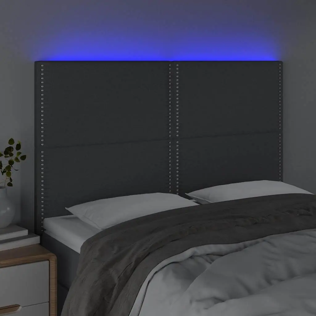LED Headboard 144cm Dark Grey Fabric Bed Head Backrest with Adjustable