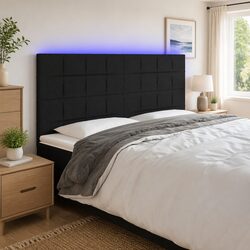 LED Headboard 160cm Black Fabric Bedroom Wall Mount Adjustable Height Modern