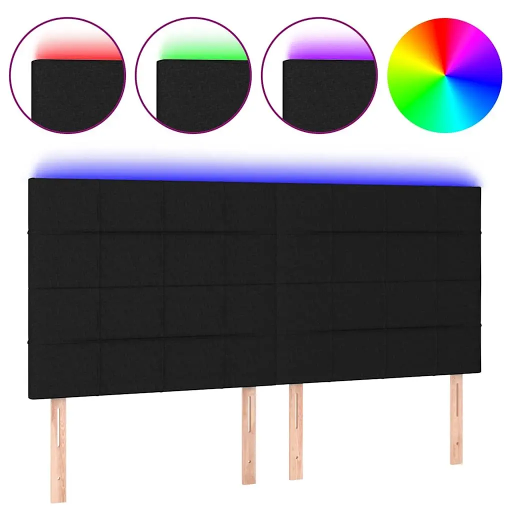 LED Headboard 200cm Black Fabric Adjustable Height Bedroom