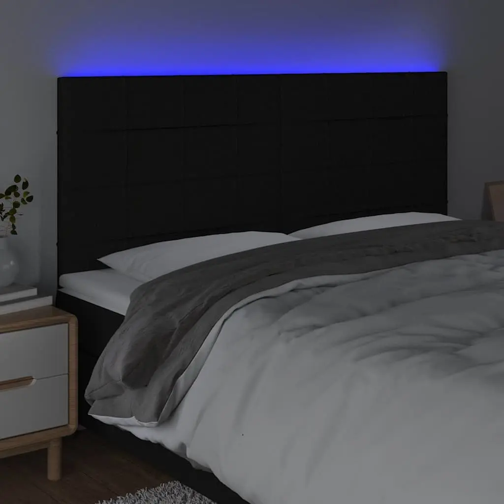 LED Headboard 200cm Black Fabric Adjustable Height Bedroom