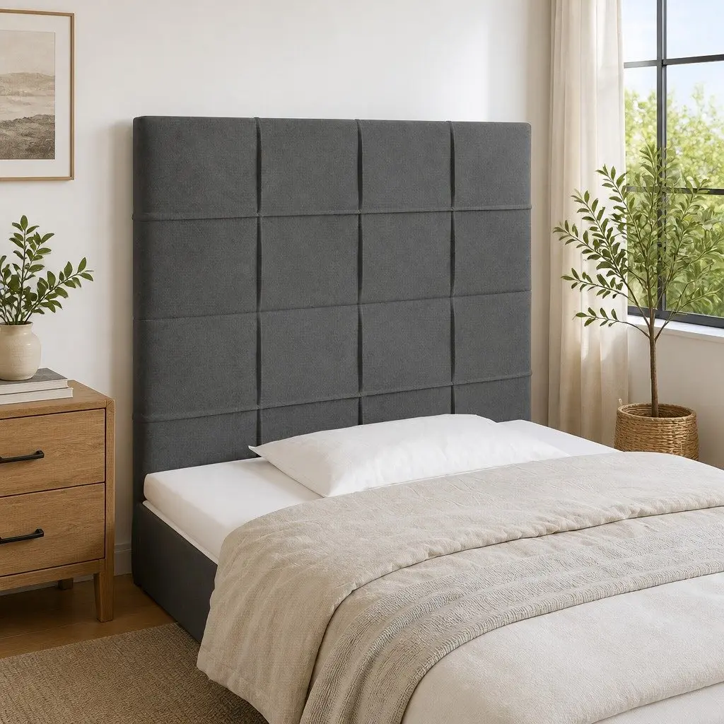 LED Headboard Grey Velvet 100cm Cushion Adjustable Colorful Lights