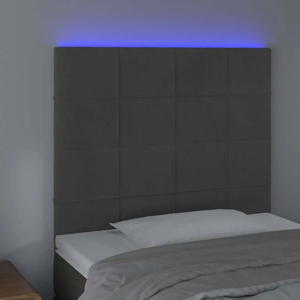 LED Headboard Grey Velvet 100cm Cushion Adjustable Colorful Lights