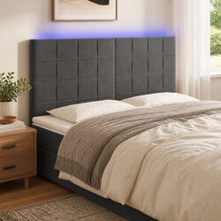 LED Headboard 160cm Grey Velvet Bed Backrest with Adjustable Colourful Lights