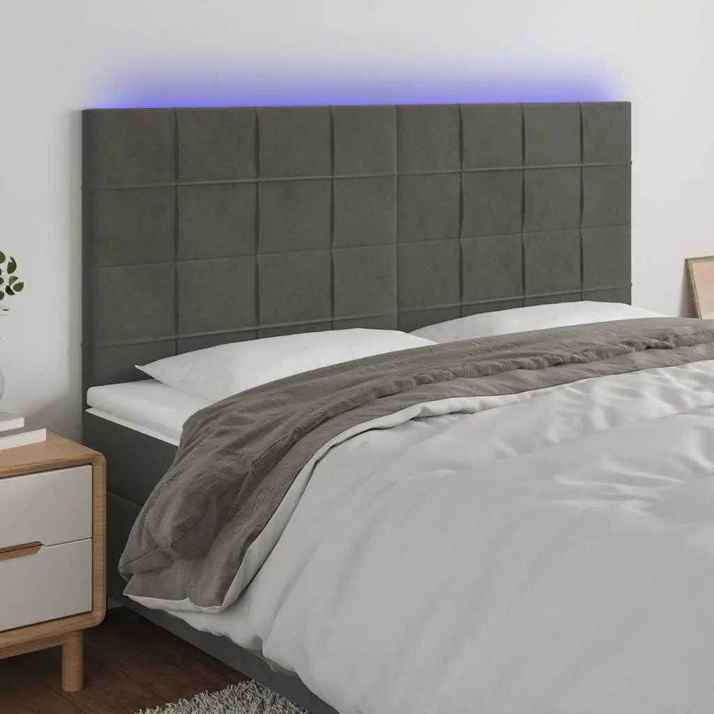 LED Headboard 200cm Grey Velvet Bed Backrest Adjustable Height Colourful Lights