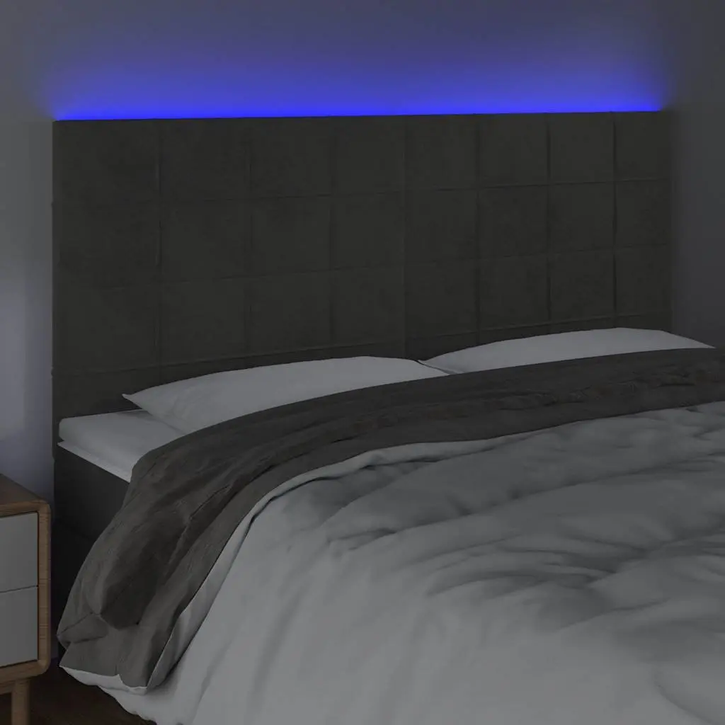 LED Headboard 200cm Grey Velvet Bed Backrest Adjustable Height Colourful Lights
