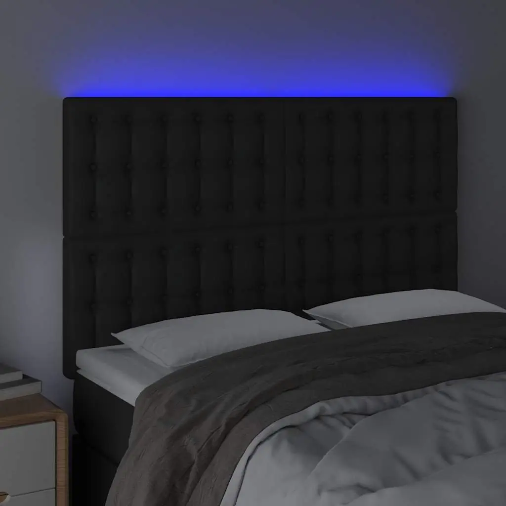 LED Headboard Adjustable Black Faux Leather 144cm Modern Wall Mount with Coloured Lighting
