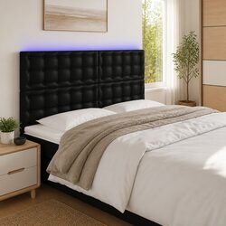 LED Headboard 160 cm Black Faux Leather Adjustable Height Modern Bed Bedroom