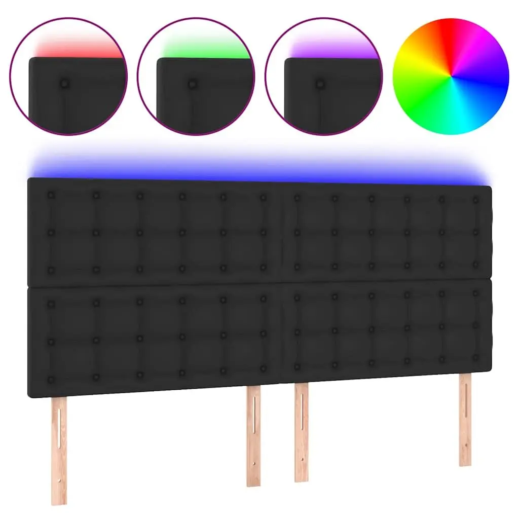 LED Headboard 200 cm Black Faux Leather Bed Back Panel Modern Bedroom Décor