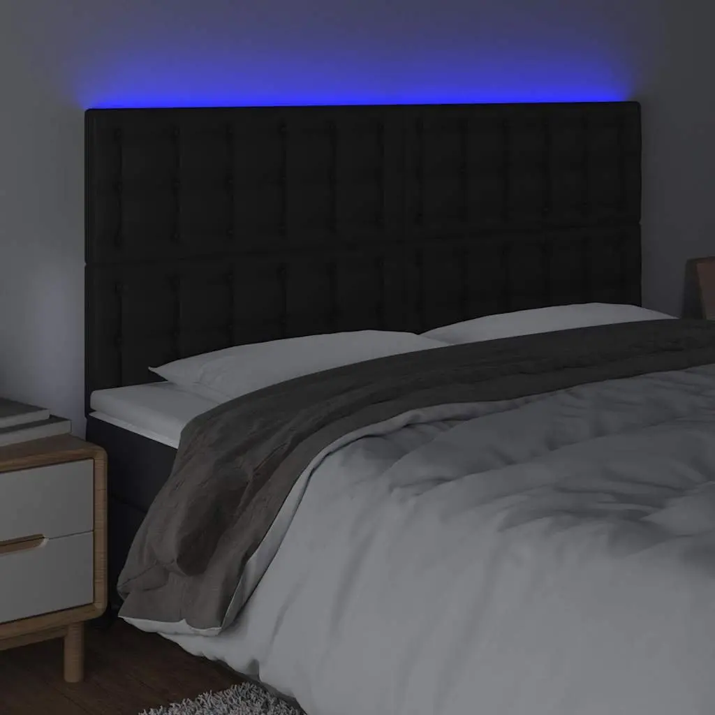 LED Headboard 200 cm Black Faux Leather Bed Back Panel Modern Bedroom Décor