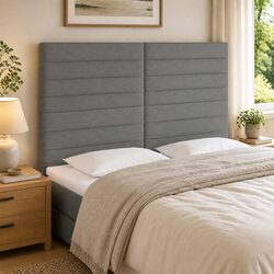 LED Headboard 144cm Dark Grey Fabric Adjustable Height Bedroom Wall Mount