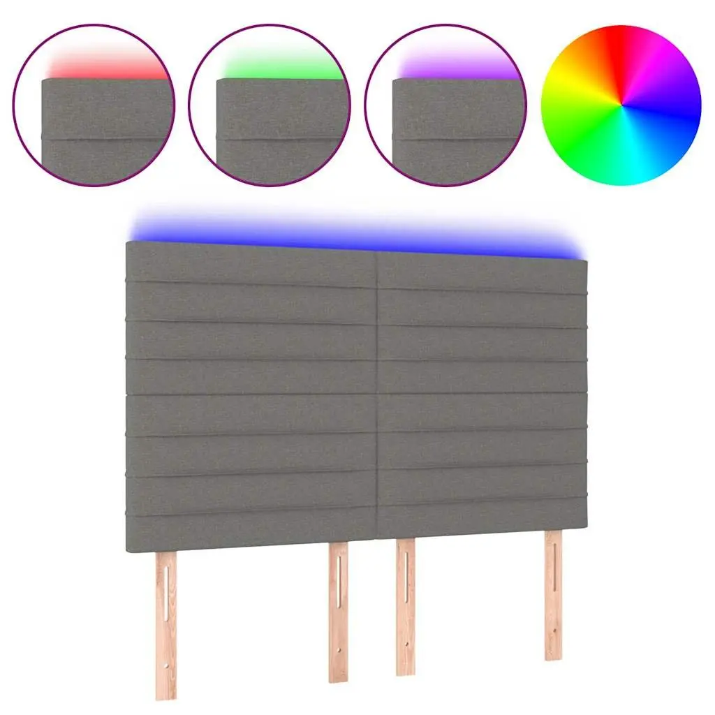 Adjustable Height LED Headboard Dark Grey Fabric 144cm Bedroom Wall Mount