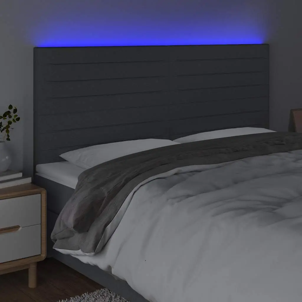 LED Headboard Fabric 200cm Dark Grey Bedroom Wall Mount Adjustable Height