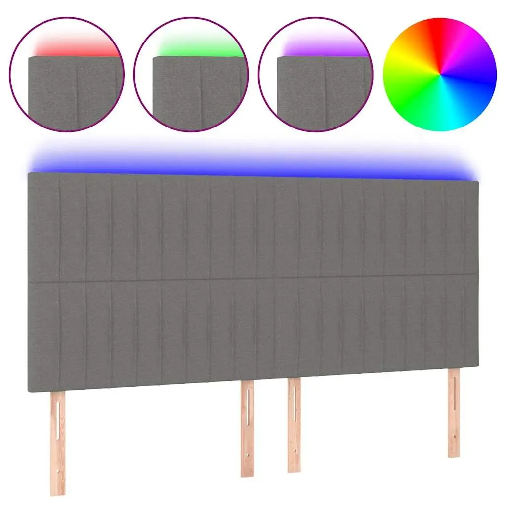 LED Headboard 200cm Dark Grey Fabric Modern Bedroom Adjustable Height