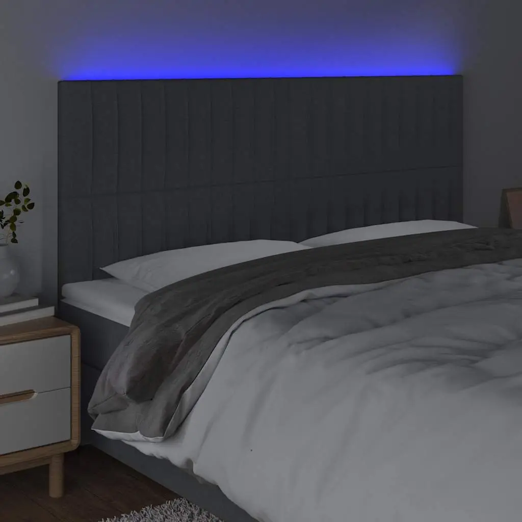 LED Headboard 200cm Dark Grey Fabric Modern Bedroom Adjustable Height
