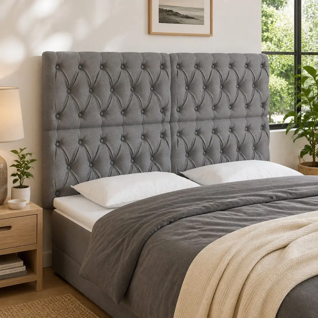 LED Headboard Adjustable Height Modern Grey Fabric 160cm Bedroom Bed Back Support