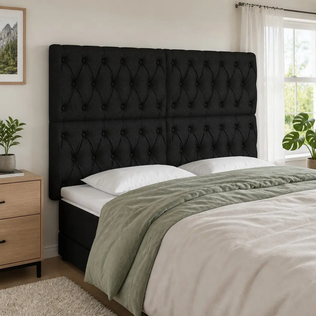LED Headboard Fabric 160 cm Black Adjustable Height Back Support