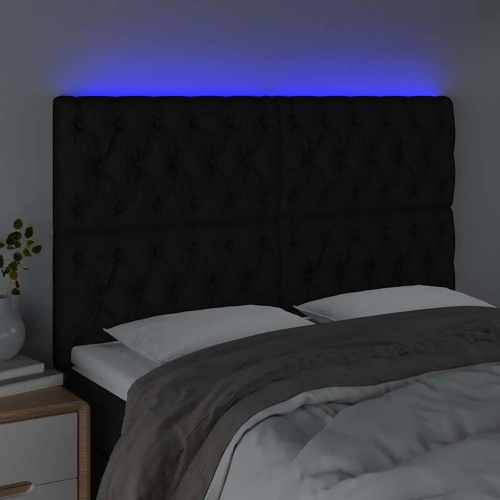 LED Headboard Fabric 160 cm Black Adjustable Height Back Support