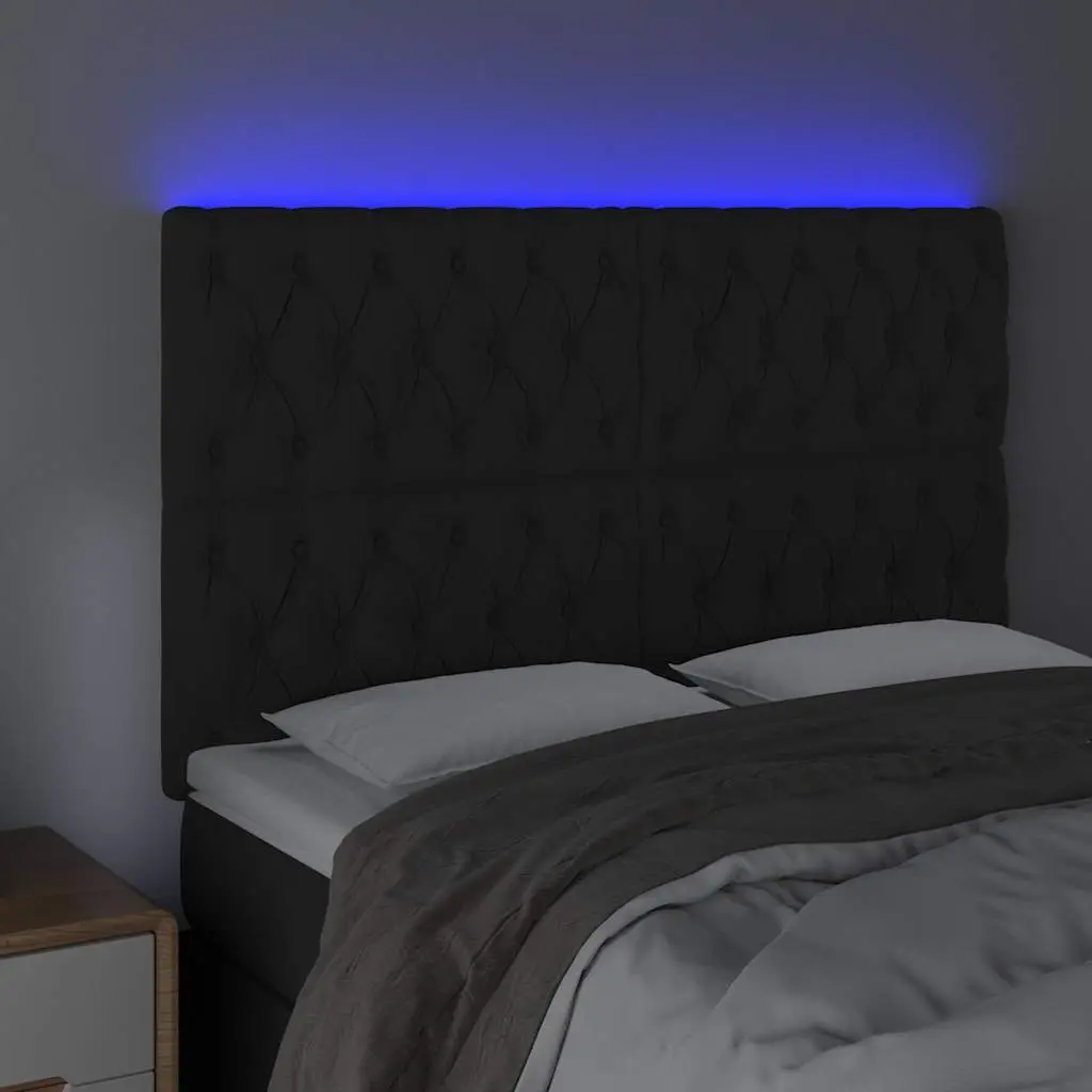 LED Headboard Black 144cm Bed Velvet Modern Bedroom Backrest Support Lighting