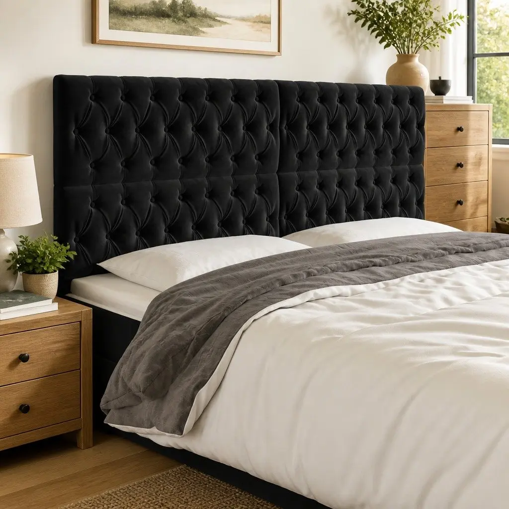 LED Headboard 200cm Black Velvet Bed Backrest Modern Bedroom Furniture