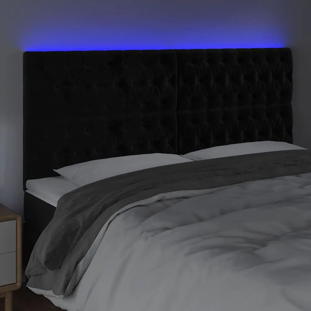 LED Headboard 200cm Black Velvet Bed Backrest Modern Bedroom Furniture