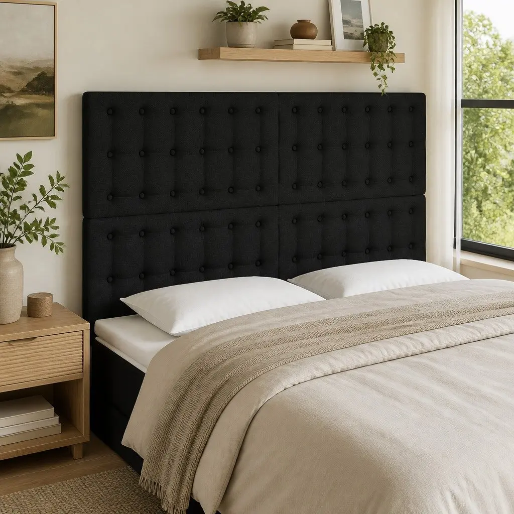 LED Headboard Adjustable Height Backrest 144cm Black Fabric with Colourful LED Lights for Bedroom Furniture
