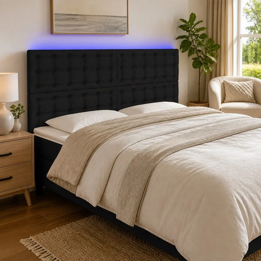 Black Fabric LED Headboard 160cm Adjustable Height Wall Mount Bedroom