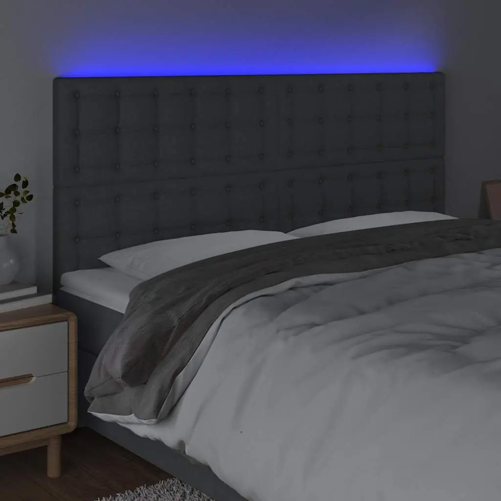 LED Headboard Fabric 200cm Grey Adjustable Height Bedroom Wall Mount